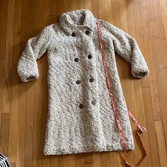 60s Vintage Collared Beige Knit Sweater Coat  w Double Breasted Buttons - Picture 6 of 9